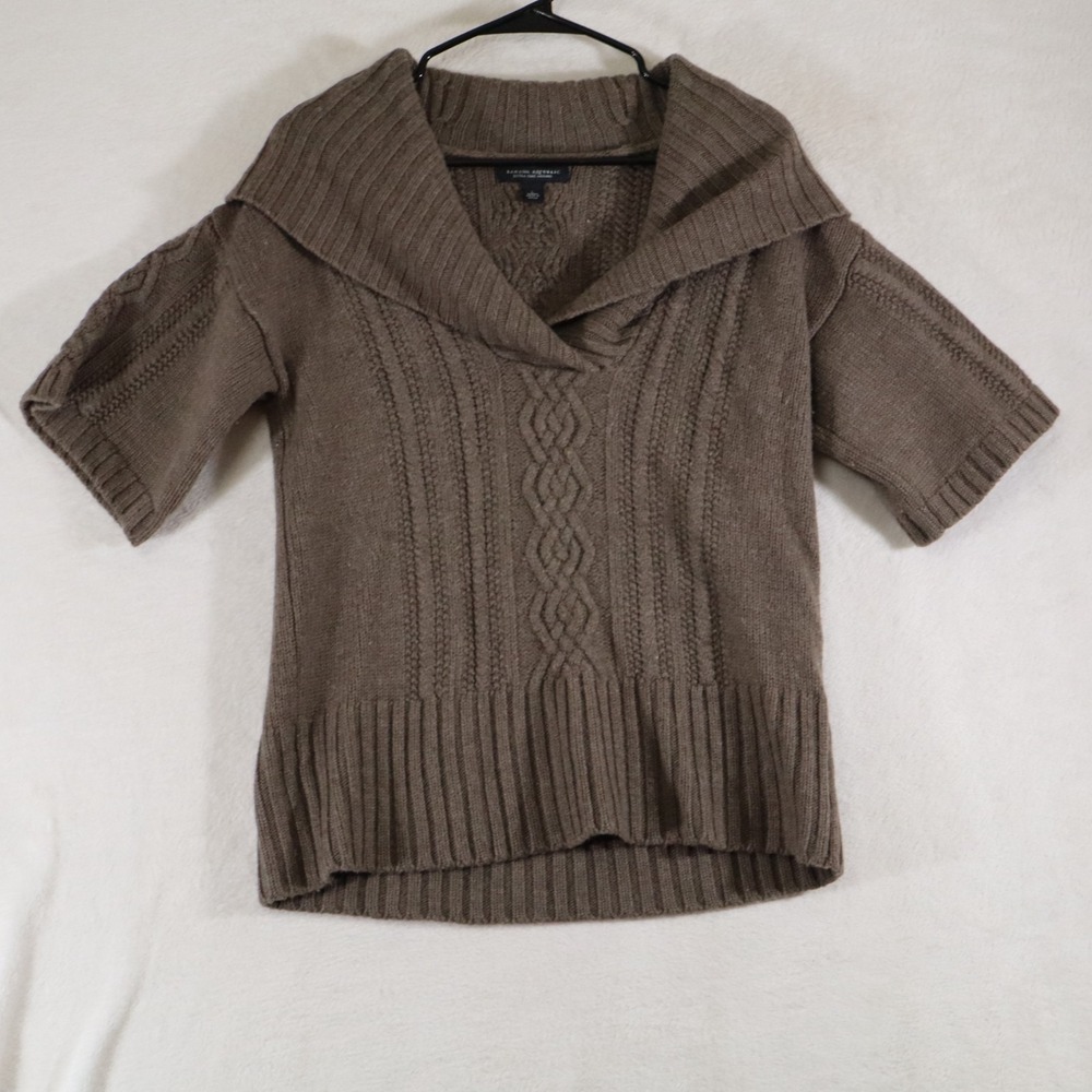 Banana Republic Women's L Extra Fine Merino Wool Cable Knit Sweater Brown